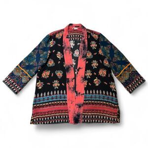 John Mark Kimono Floral Artsy Open Front Cardigan Boho Festival Women's sz L